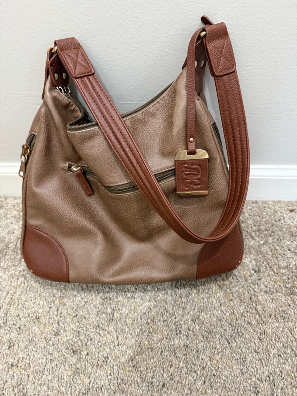Brown Two-Tone Leather Shoulder Bag